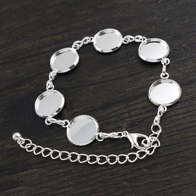 New High Quality 2pcs 12mm Rhodium Gold Silver Plated Six 12mm Cameo Bangle Base Bracelet Blank Findings Setting Cabochon Cameo