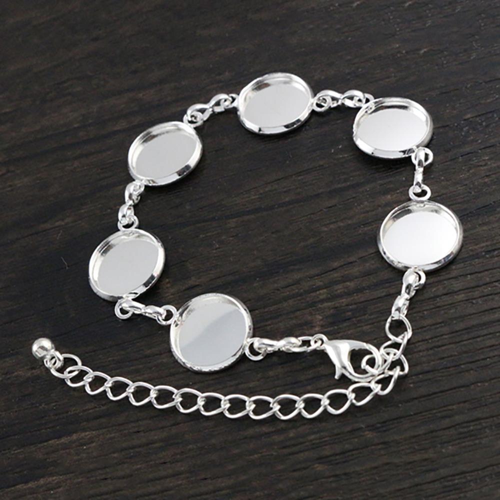 New High Quality 2pcs 12mm Rhodium Gold Silver Plated Six 12mm Cameo Bangle Base Bracelet Blank Findings Setting Cabochon Cameo серебряный