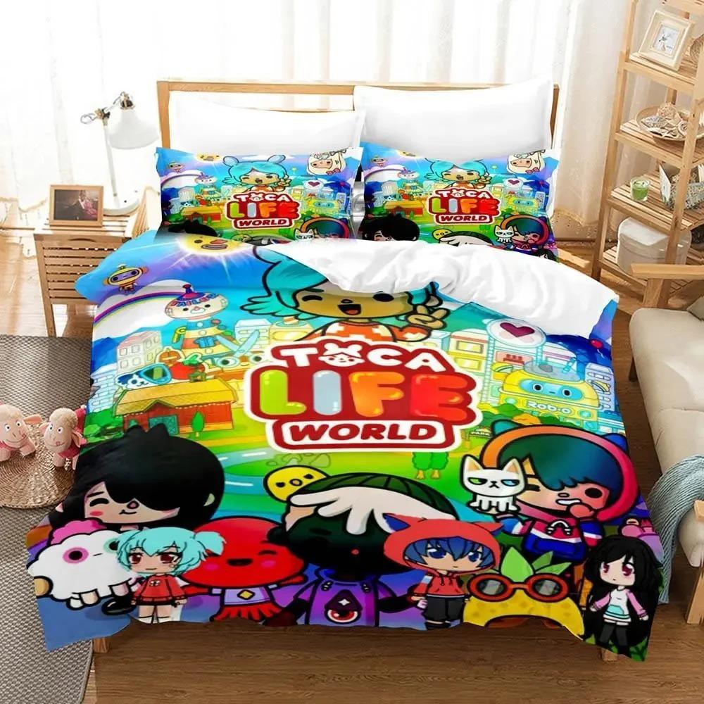 3D Anime Spel Toca Bocas Sängkläder Set King Twin Dubbel Barn Sängkläder Set Mikrofiber eller Polyester Påslakanset Hemtextilier