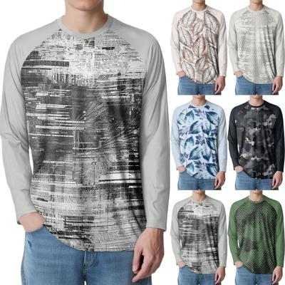 Men's Fashion Printed Raglan Long Sleeve Sports Top