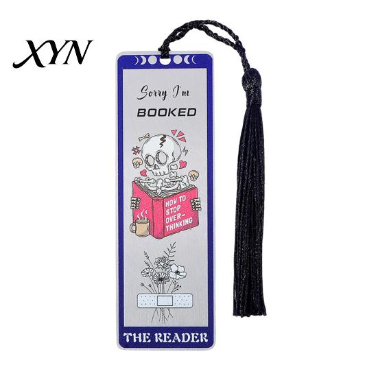 Skull Pattern Bookmark Tarot Card Bookmark, Stainless Steel Skeleton Page Marker, Thin High-definition Printed Metal Book Mark for Students