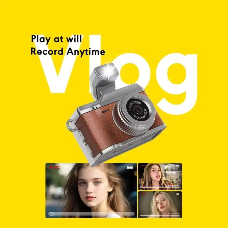 Mini Kamera do Noszenia Retro Kamera 1080P Przenośna Kamera Brelok na Zewnątrz Podróże Vlog Prezenty dla Dziewczyny Kobieta Dekoracja