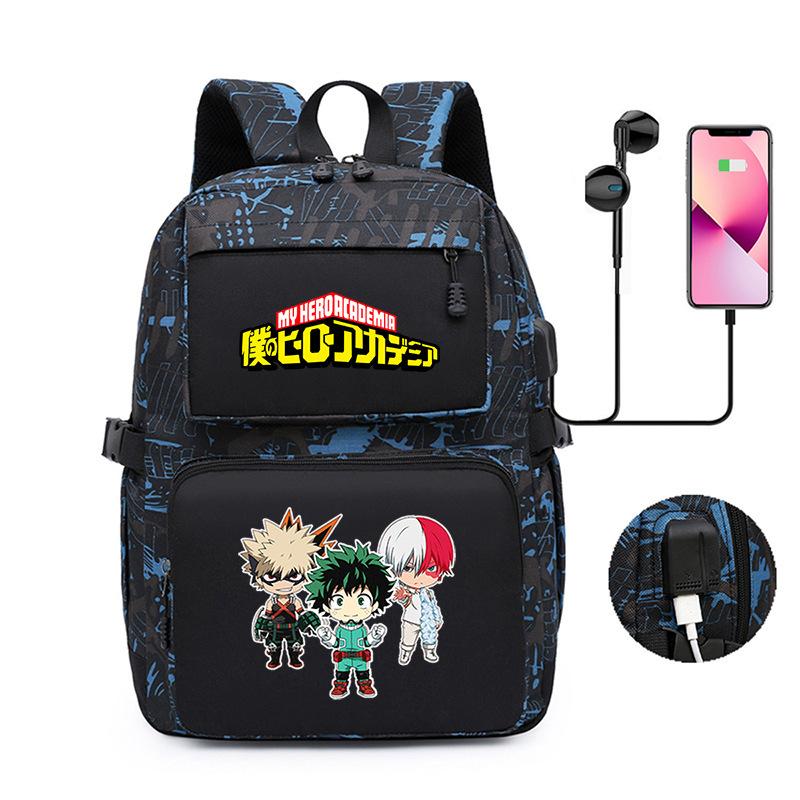 Riman My Hero Academy Cartoon Pattern Backpack, Large Capacity Student School Bag Usb Computer Bag My hero academia backpack