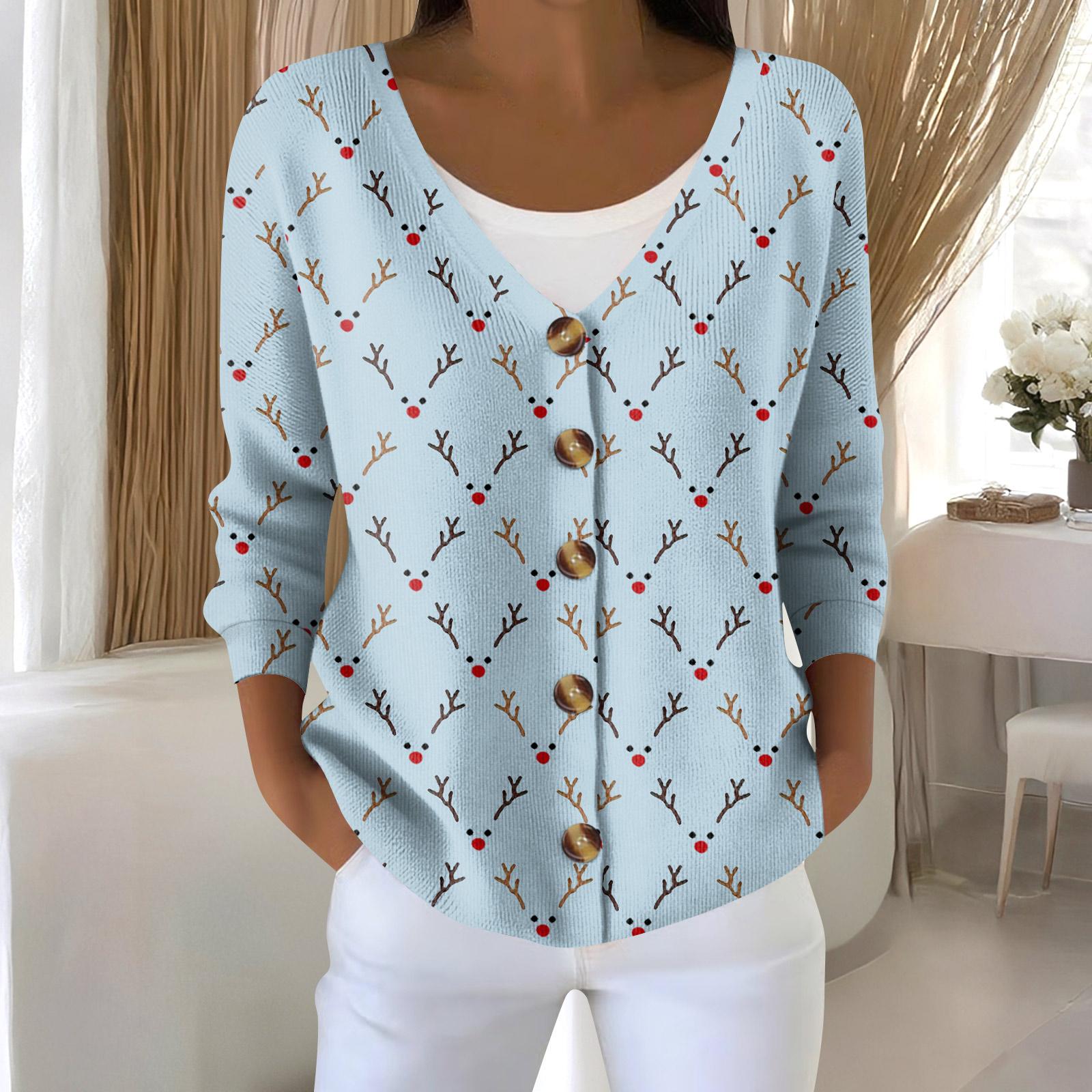 

Women s Fashion Long Sleeve Christmas Snowman Snowflake Print Jacket Cardigan M