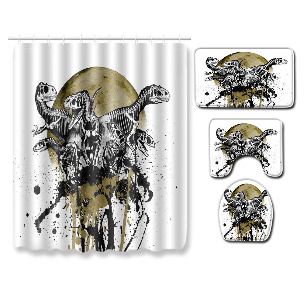 Skull Shower Curtain Floor Mat Combination Four-Piece Set Bathroom Toilet Carpet Shower Room Mat Foot Mat