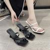 2025 summer French style new high heels high value solid color toe square head versatile low heel wear sandals