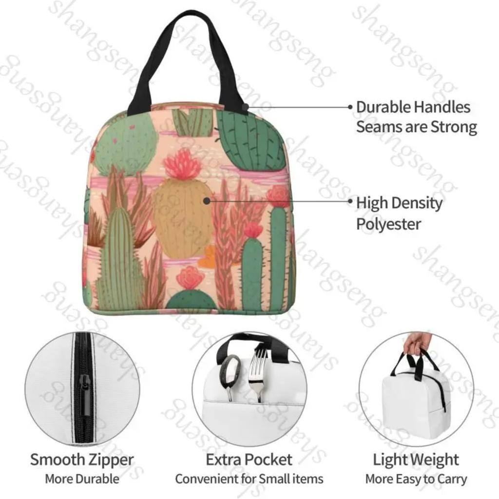 Cartoon cactus Lunch Bag Insulation Bento Pack Aluminum Foil Rice Bag Meal Pack Ice Pack Student Bento Lunch Handbag