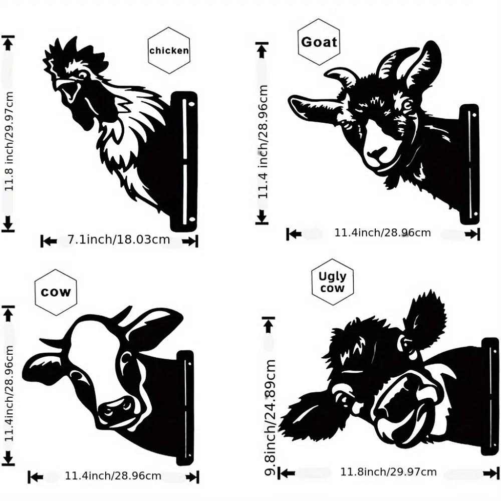 

4 шт./набор, фермерский металлический декор для улицы, корова, курица, коза, металлический декор для садового забора, украшение для гостиной/украшение для дома чёрный