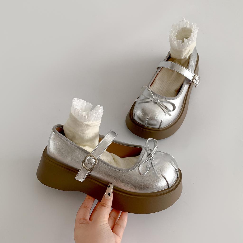 Queen Fan French round head shallow mouth platform single shoes women's summer 2025 new with skirt heightening Mary Jane shoes