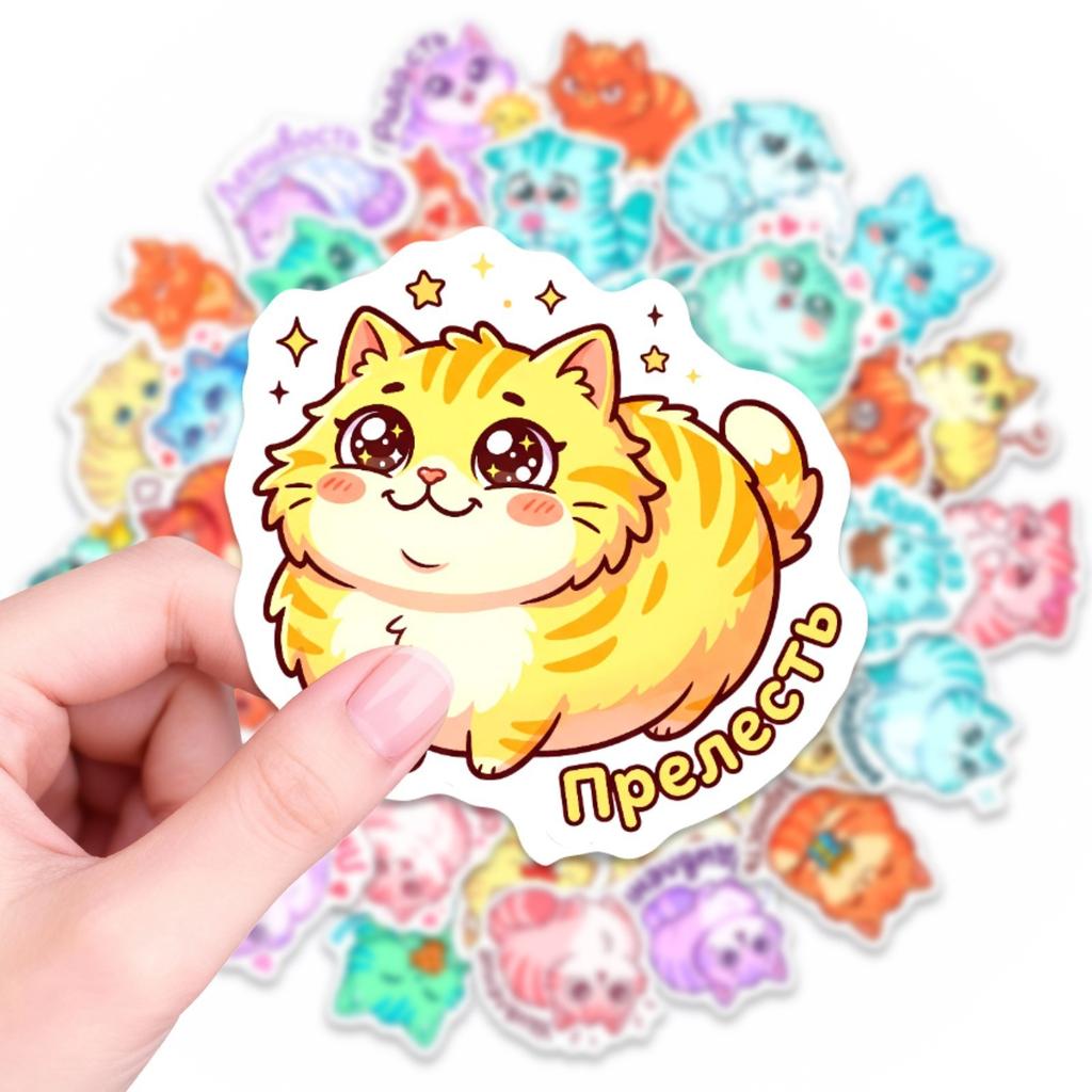 50 Soft Cute Multi-Colored Cat Stickers, Russian Mood Labels, Skateboard Water Cup Suitcase Decorative Stickers