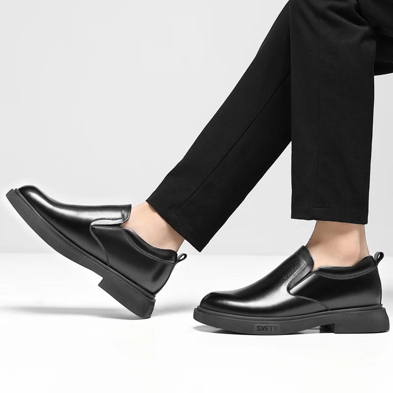 Pánské kožené boty Zvyšující boty pro muže Luxusní společenské boty Nazouvací Obchodní Pohodlné Zvýšení 6-8 cm Svatební boty