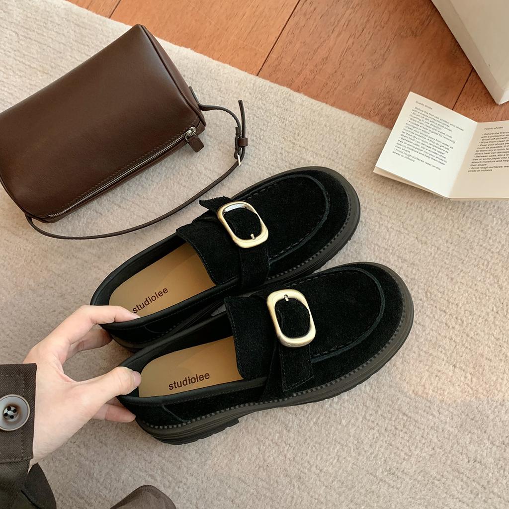 Rindslederversion~ Jialida Damenschuhe erhöhen die Höhe um 4 cm Metallschließe mit Plateau Slipper, Damen Faulenzer Pedal kleine Lederschuhe mit