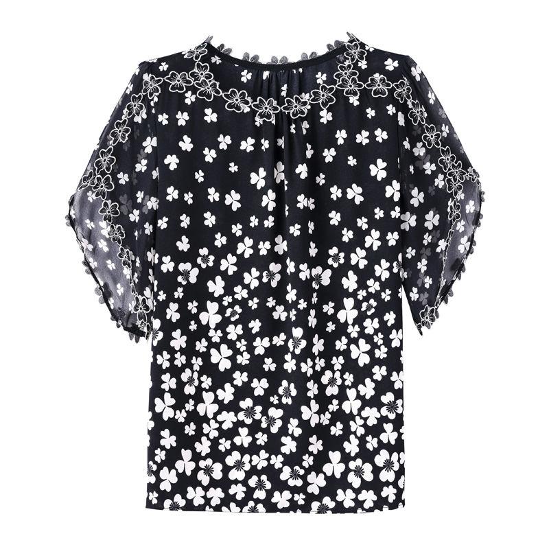 Thin French Floral Shirt for Women's Summer New Fashion Chiffon Blouse Short Sleeved Bottoming Top M-4XL