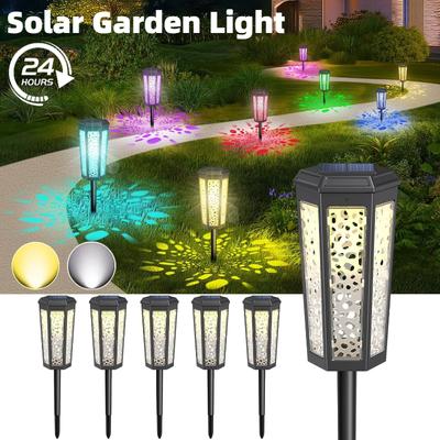Solar Powered Pathway Landscape Lights Outdoor Waterproof Dusk To Dawn 2 Modes Warm White & White Modern Garden Lights for Path Yard Walkway Driveway