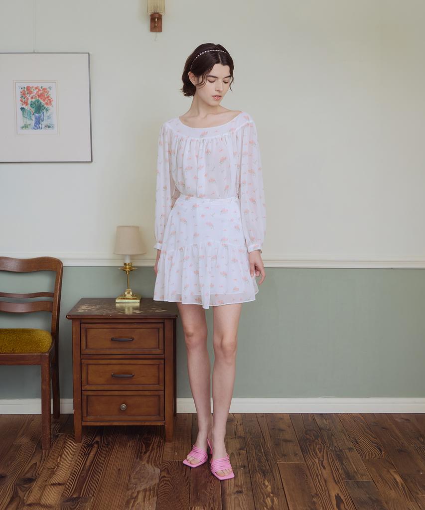 Aiseugadeuneiogongpal Splendeur De La Rose Print Skirt