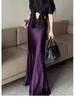 Women's High-Waisted Satin Midi Pencil Skirt, Slim-Fit Fishtail Design, 2025 Spring/Summer Collection
