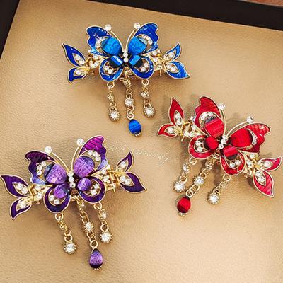 1/3Pcs Butterfly Hair Clips Rhinestone Butterfly Tassel Hair Claw Clips Vintage Boho Ponytail Holder Hair Accessories for Women Girls Styling Supplies