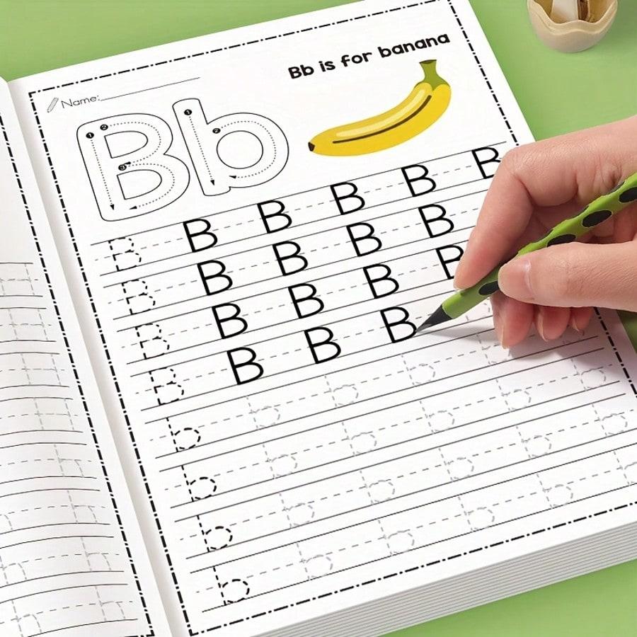 4-in-1 Kids Magic Calligraphy Practice Book, Reusable Grooved Handwriting Workbook with Disappearing Ink, Alphabet/Numbers/Math/Drawing, United States
