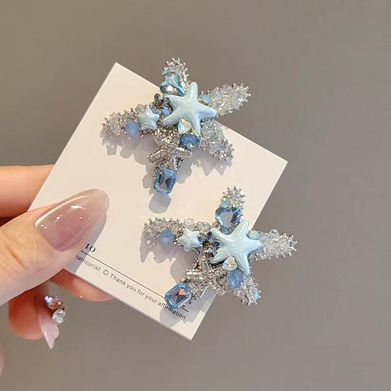 Niebieska spinka do włosów z klipsem bocznym dla kobiet - Nowy styl organizer do grzywki, Wykwintna kaczuszka dodatek do włosów