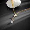 Trendy Stainless Steel Butterfly Pearl Necklace with White Shell Tassel for Girlfriend or Best Friend