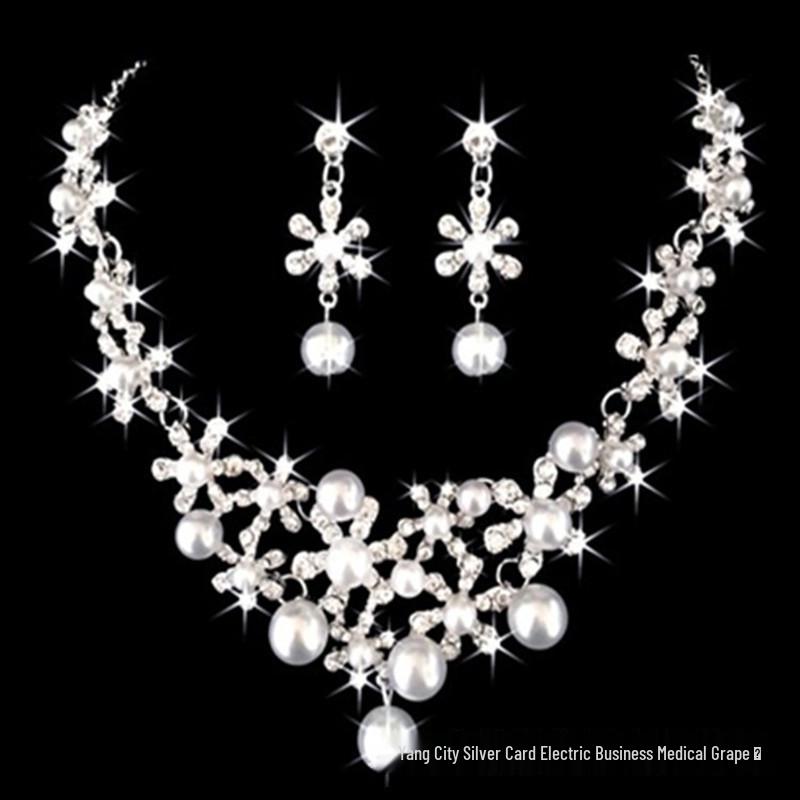 Elegant Pearl and Crystal Jewelry Set: Necklace, Earrings, & Bracelet for Brides