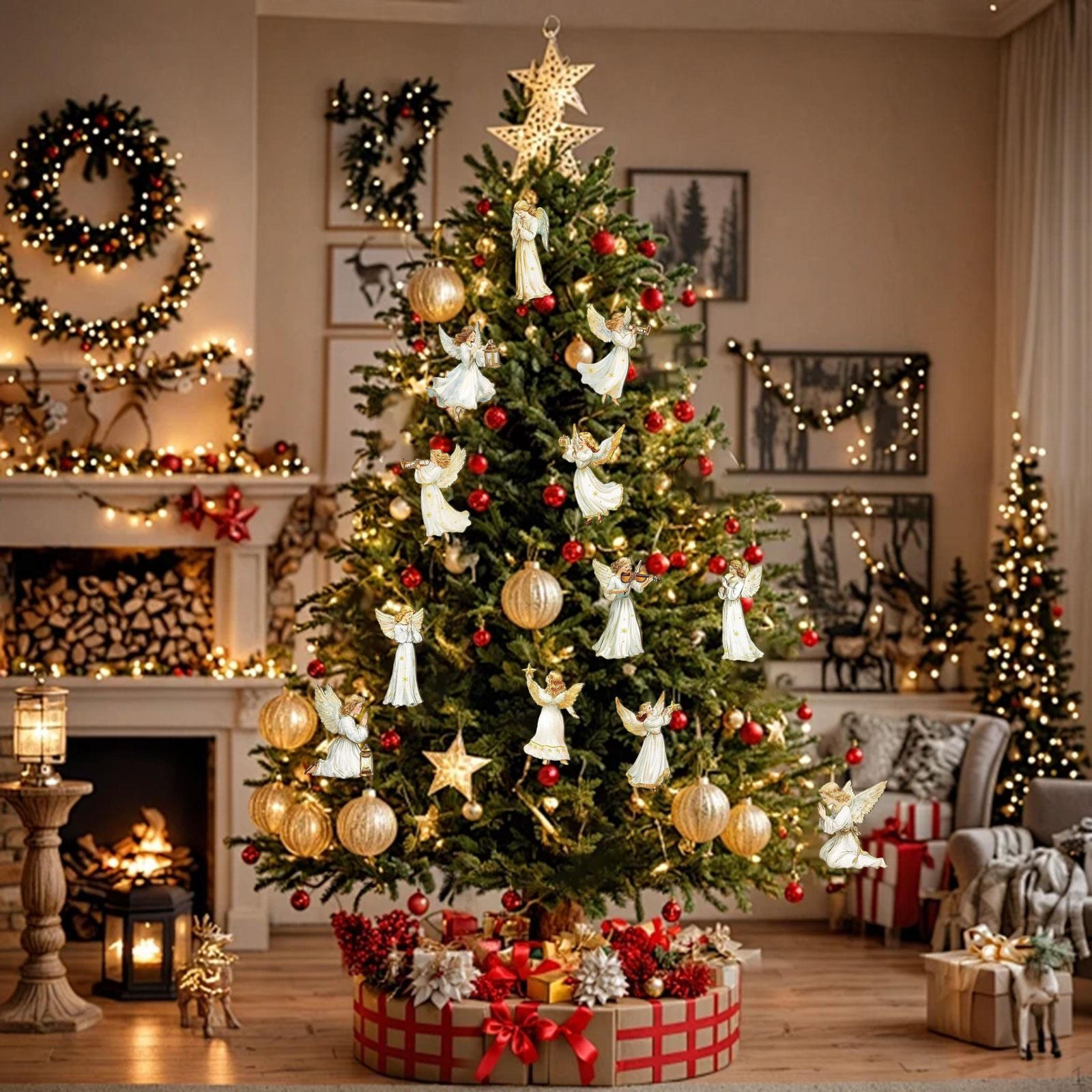 

12 штук Рождественские деревянные украшения в виде ангелов, многоцелевые, очаровательные деревянные маленькие подвески-ангелы для