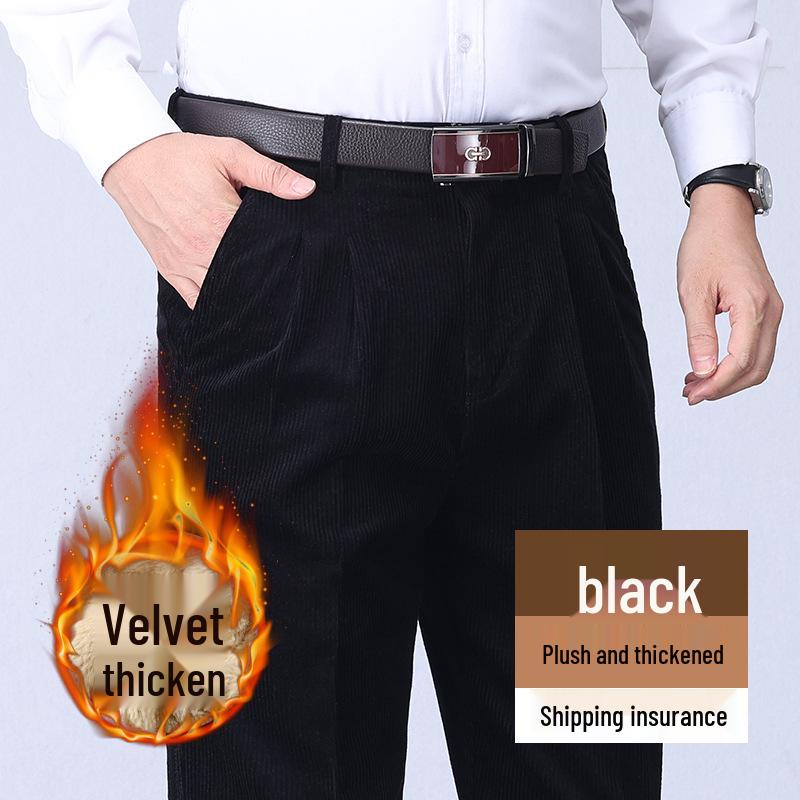 

2025 Autumn/Winter Dad s Plus Velvet Pure Cotton Corduroy Straight Pants 30 (Waist 2 3 )