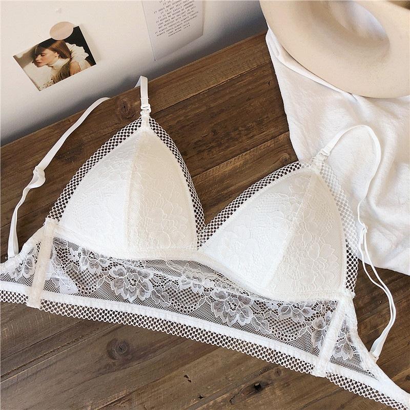 U-shaped Back Underwear Lace Hollow Triangular Cup Underwear Deep V Gathering Bra Sexy Sweet Thin Breathable Women's Bra
