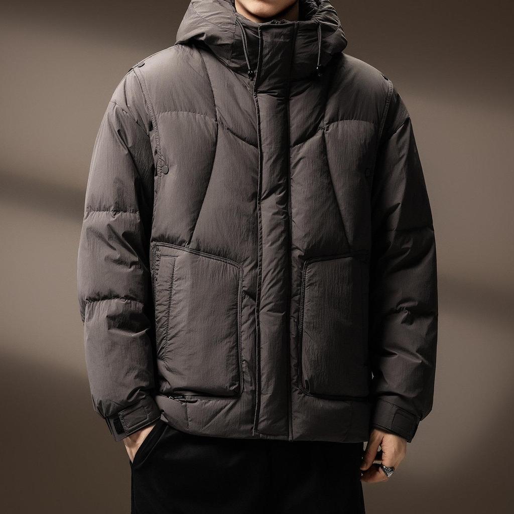 Men's High-End Lightweight 90% White Duck Down Puffer Jacket with Hood - Winter Warmth and Cold Protection