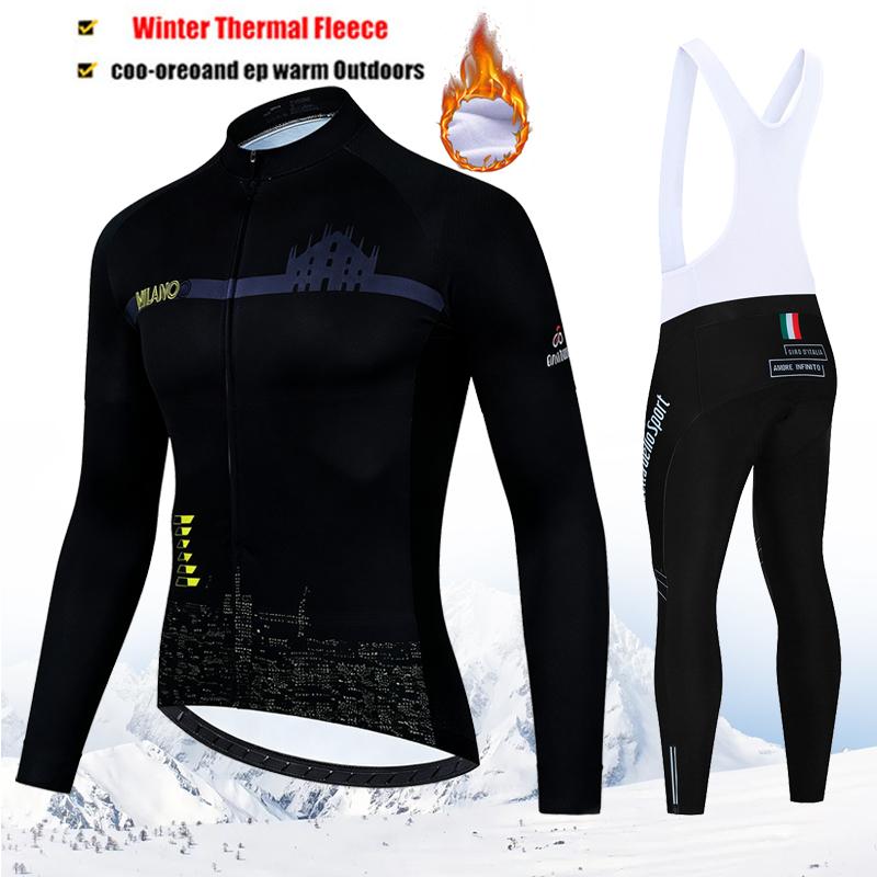 2027 Winter Tour De Italy Thermal Fleece Cycling Clothes Men Jersey Suit Outdoor Road Bicycle Clothing Bib Pants Set