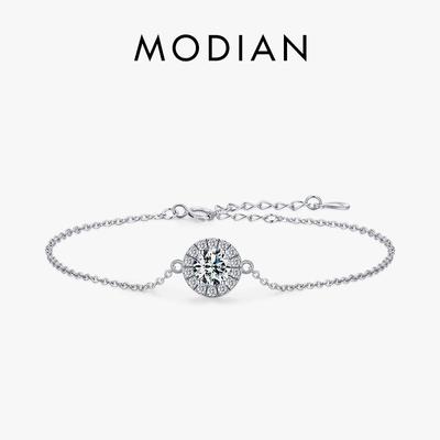 MODIAN 925 Ayar Gümüş Lüks 1CT Köpüklü Temizle CZ Link Zinciri Charm Bilezik Kadınlar Için Düğün Nişan Takı