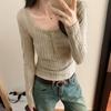 Women's Retro U-Neck Slimming Long-Sleeve Ribbed Knit Top, 2025 Autumn/Winter Collection