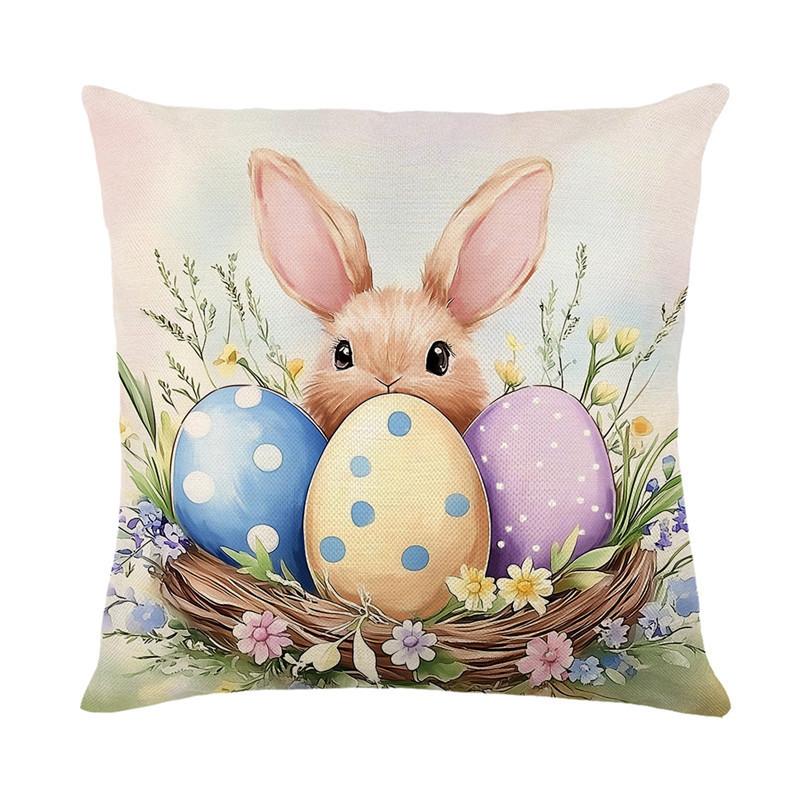 

Happy Easter & Hunny Bunny Pillow Case Set Pastel Floral Cushion Covers for Living Room Holiday Decoration 450mm*450mm