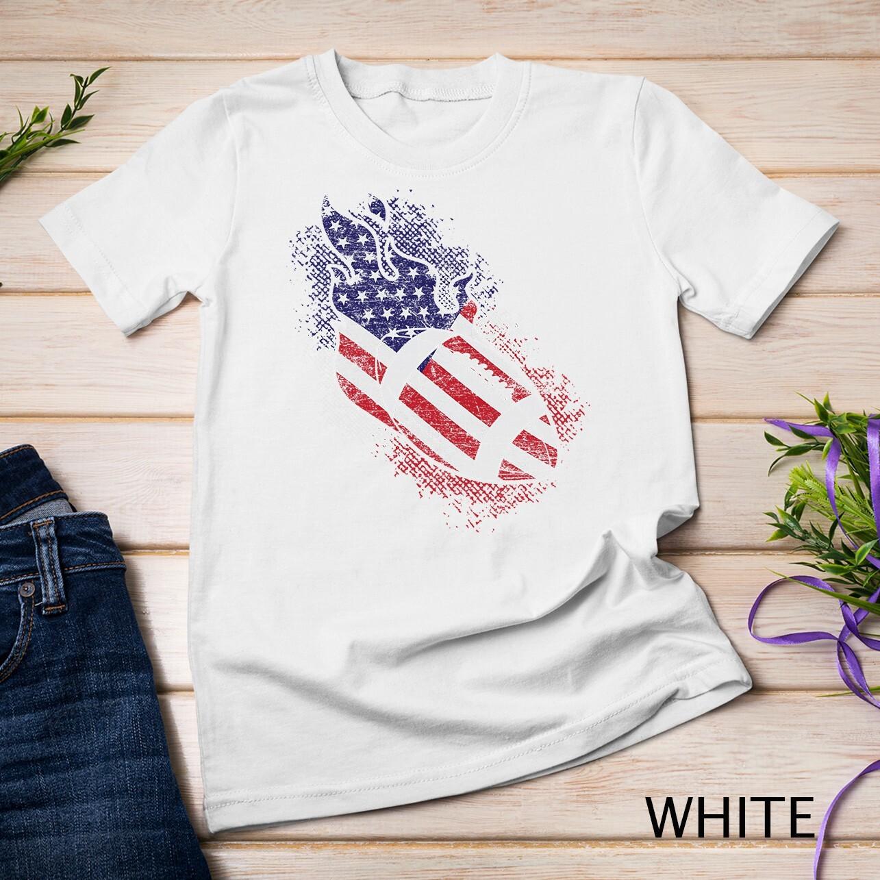 US Flag Patriotic Football Player American Sports Football Unisex T-Shirt Mens Womens Tees Top L