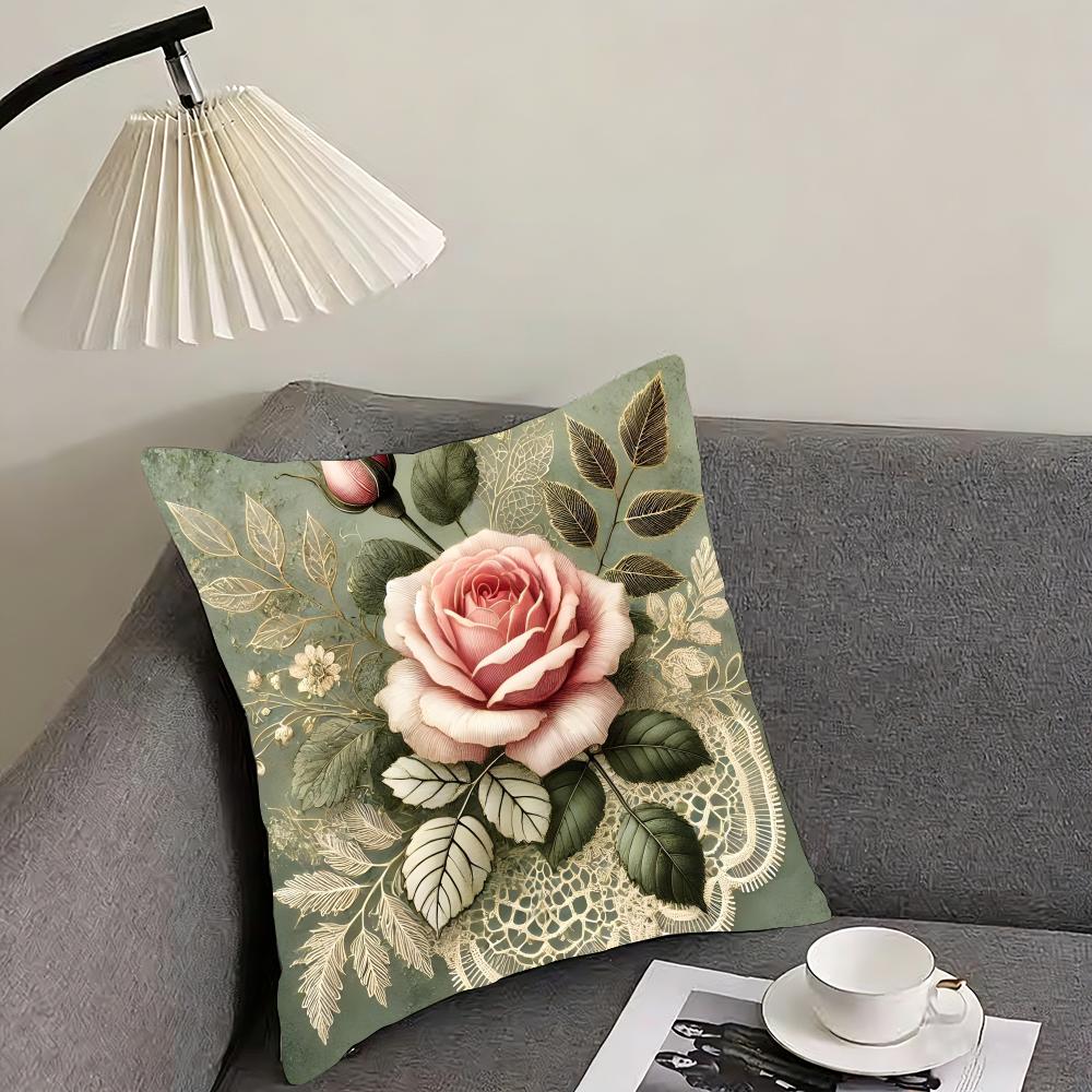 Rose Elegant Cushion Cover Pillowcase Ultra Soft Skin Friendly Fabric Cloud Like Comfort  Concealed Zipper