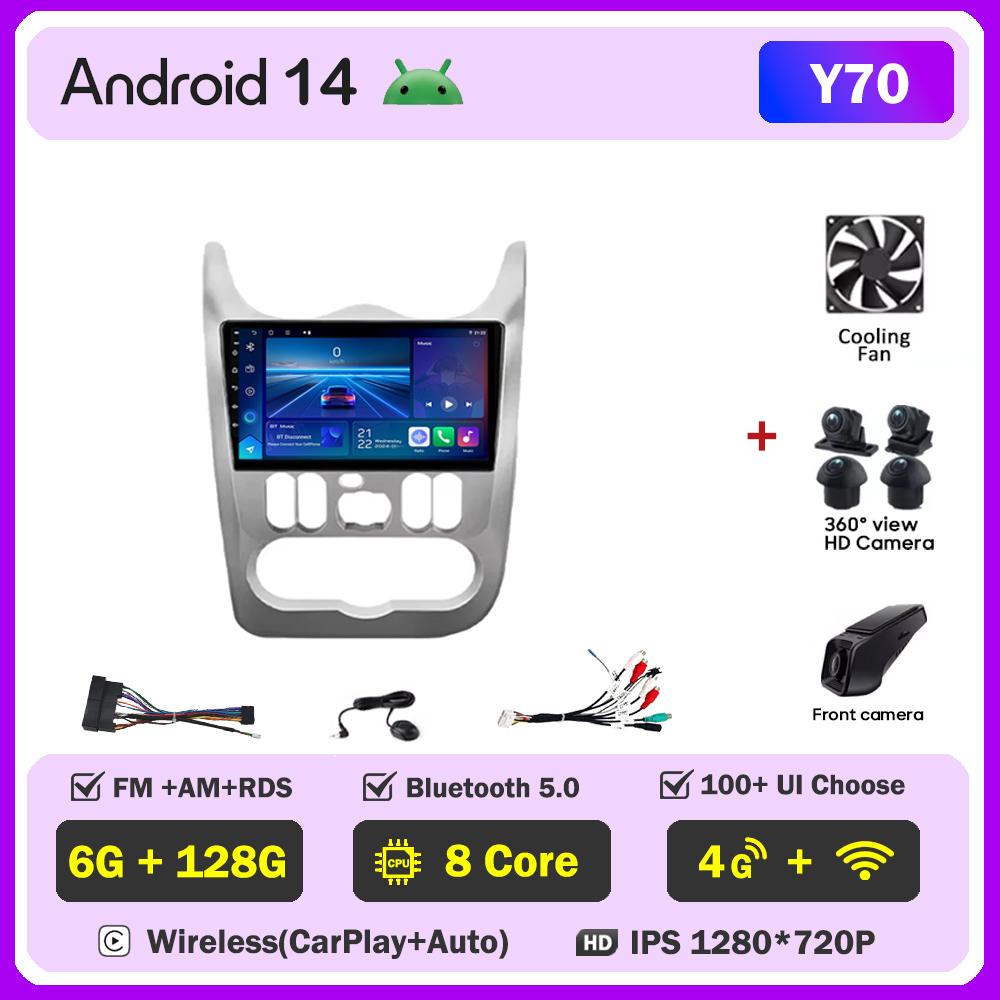 For Renault Logan 1 Sandero 2009-2015 Largus Dacia Duster Car Multimedia Video Player Touch Screen Android 14 Autoradio 5G Wifi