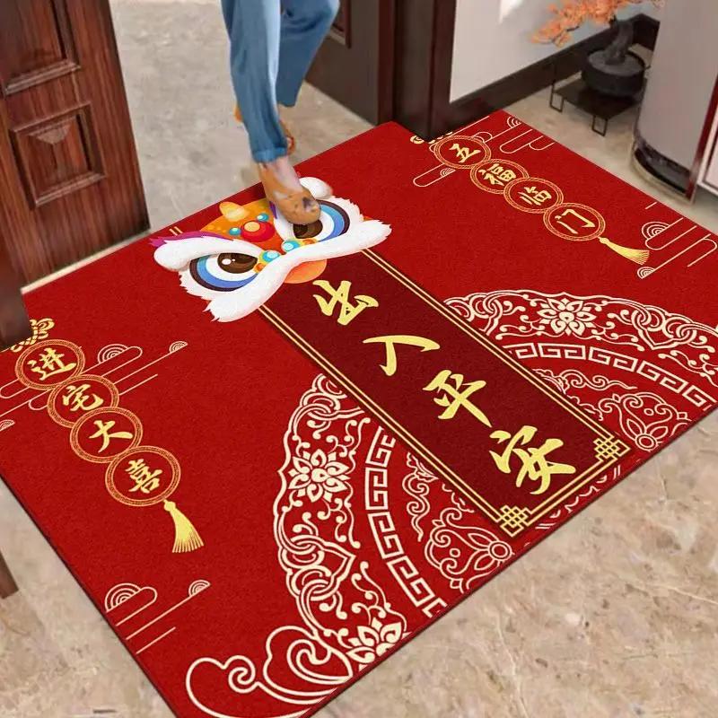 VIKAMA Chinese New Year Entry Door Mat Door Mat Entry And Exit Safe Red Festive Doormat Fu Character Carpet Home Decoration