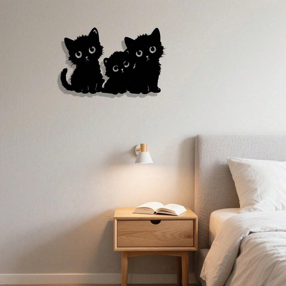Bohemian Cat Metal Wall Art Black Corrosion Resistant Sculpture Outdoor Holiday Decor