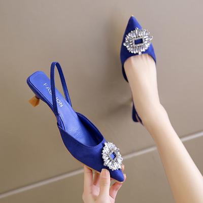 Mode Kristall Schnalle Slingbacks Pumps Frauen Spitzschuh Dünne Fersen Party Schuhe Frau Sommer Med Heeled Sandalen