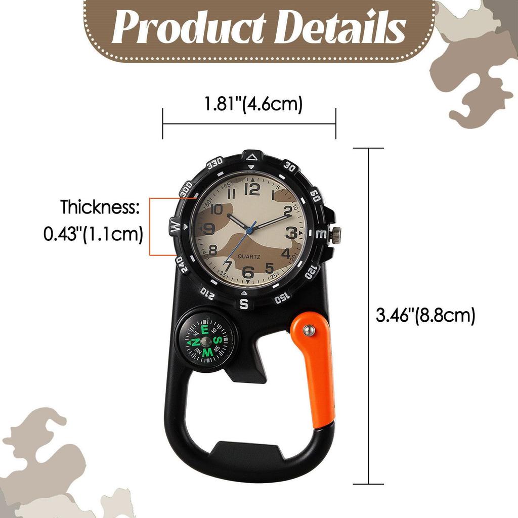 Carabiner Watch Clip Climbing Watch Analog Display Waterproof Pocket Watch Pendant Watch Watch for Backpack - Birthday Anniversary Christmas