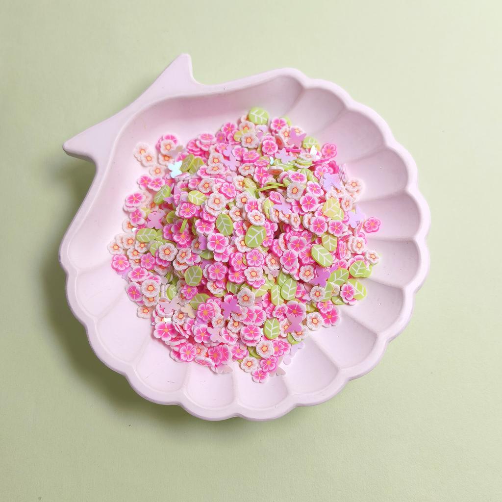 500g Pink Flower Leaf Polymer Clay Slices Sprinkles Colorful Butterfly Glitters for Craft Slime Filling Nails Art Accessories