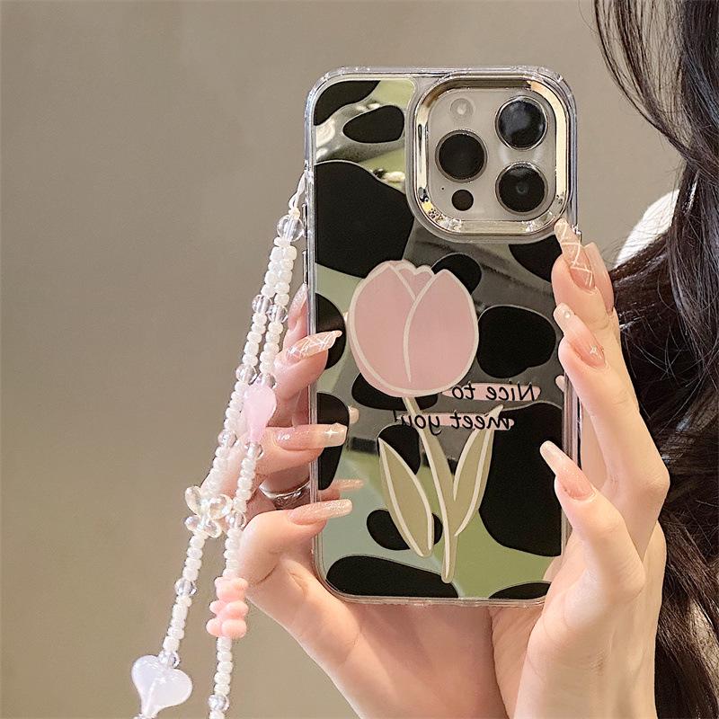 Zhitai iPhone Case for 12/13/14/15/15Pro - Three-in-One Mirror Design with Bracelet, Fits iPhone XS Max