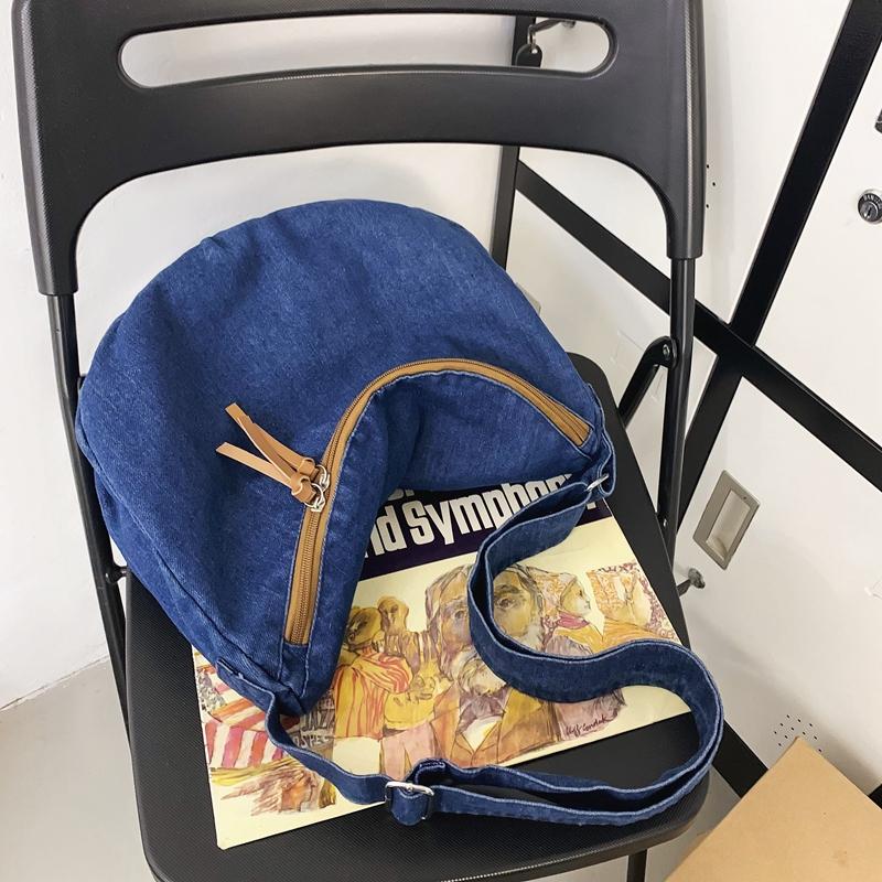 Women's Vintage Denim Hobo Bag Zipper Crossbody Bag All-Match Bag For School Work