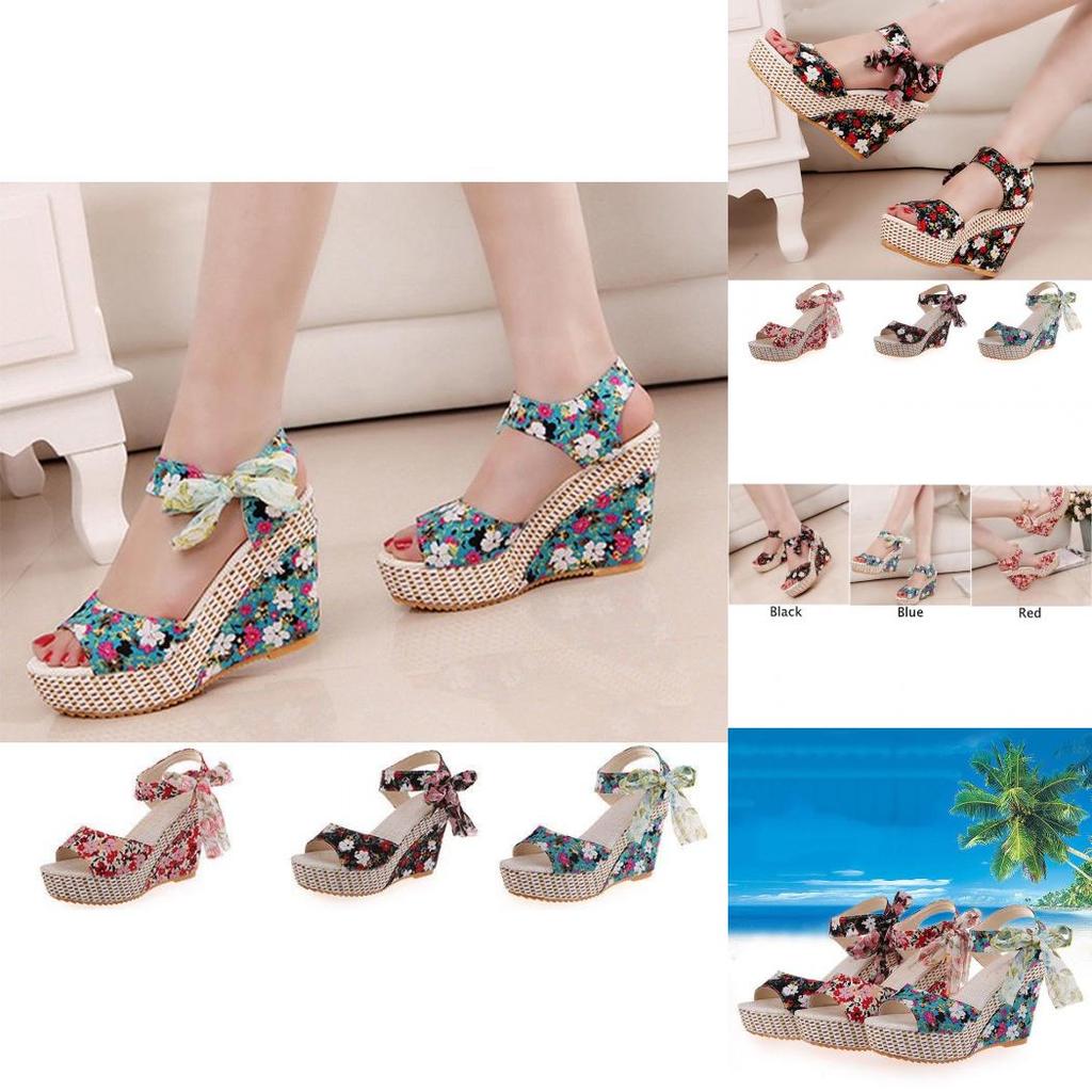 Premium Quality Women Boho Beach Sandals With Floral Wedge Heels For Summer Style