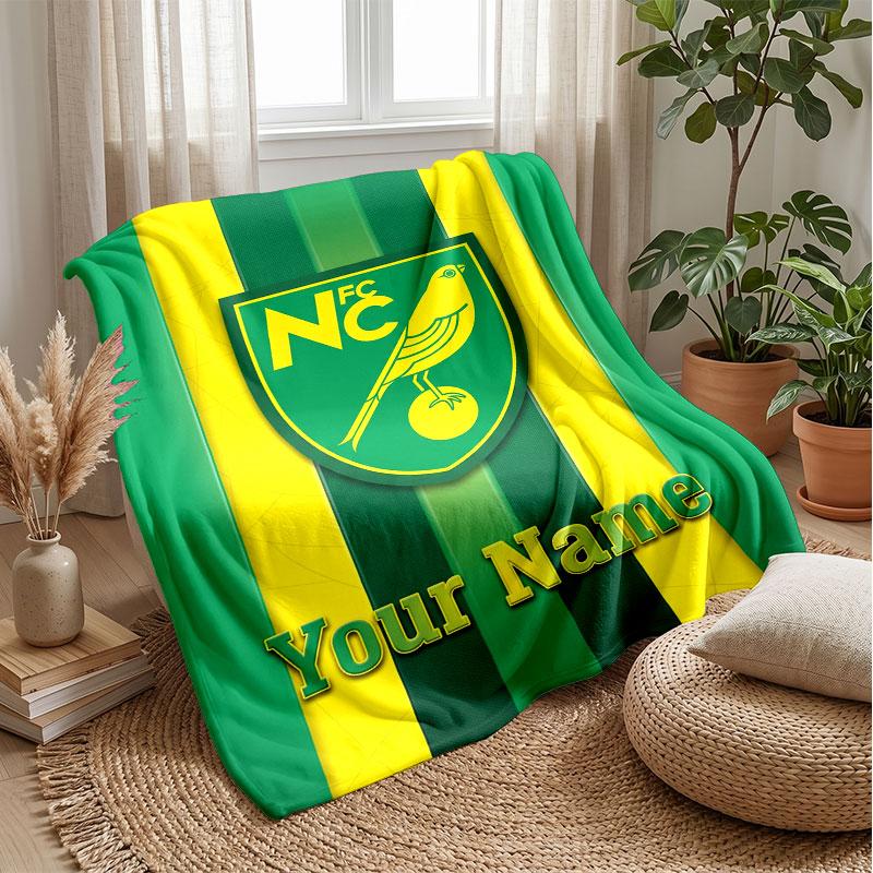 Norwich City Benutzerdefinierter Name Text Flanelldecke Fußball Logo Personalisierte Fleece-Kuscheldecke Besonderes Geschenk für Sofa Schlafzimmer Zuhause