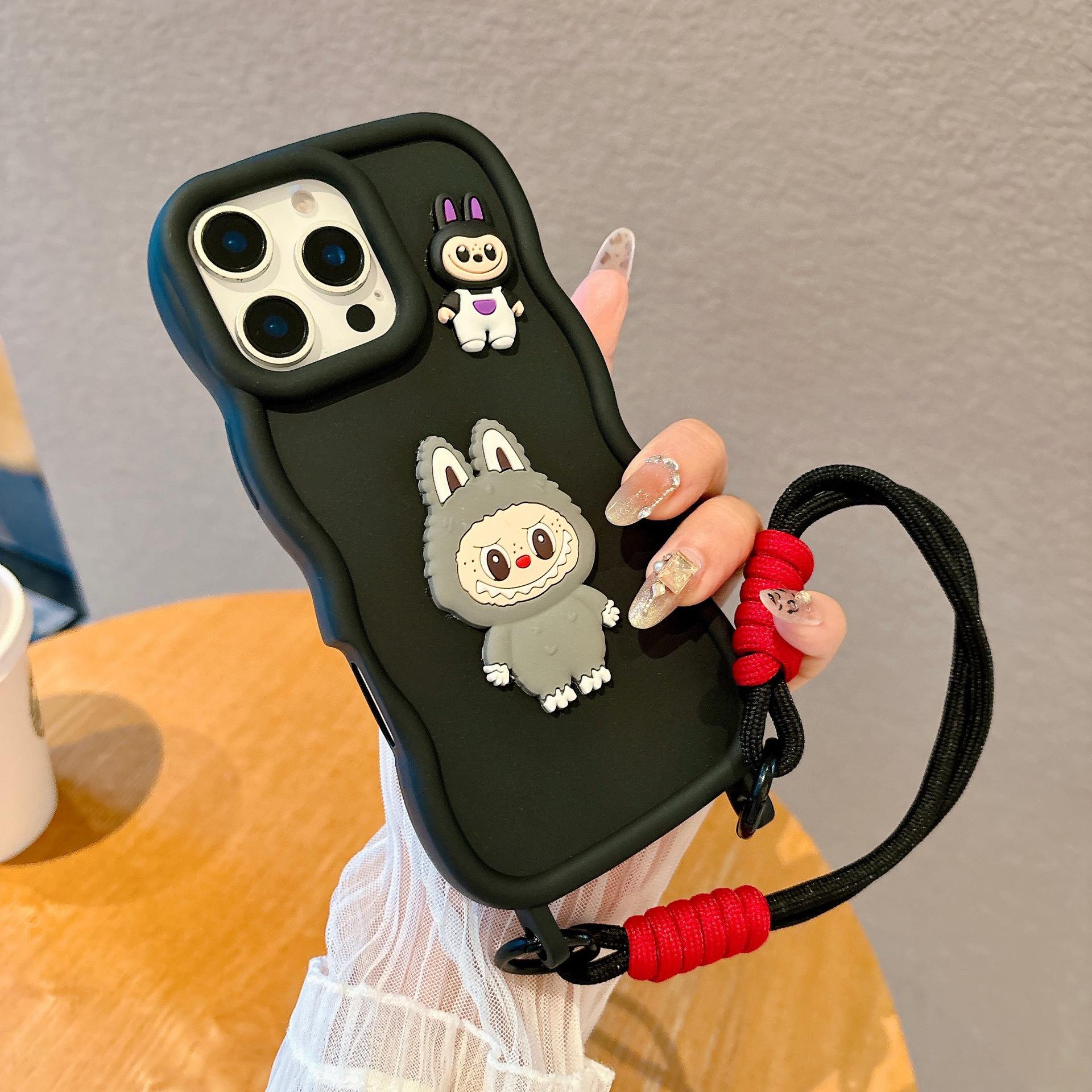 

For Apple 16promax Big Wave Phone Case for IPhone 15 One Piece Hanging Rope Hole 14 Cute Cartoon For iPhone13Promax