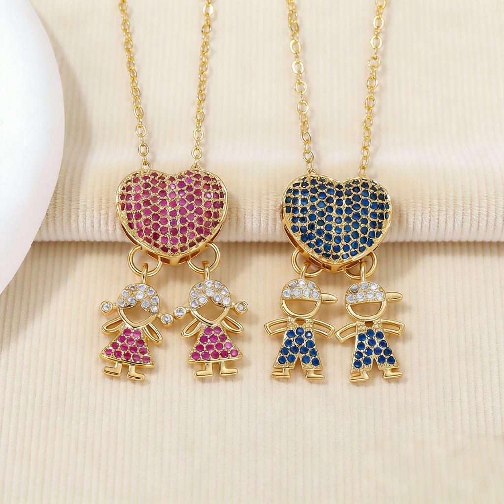 Heart Parent-Child Necklace with Colored Zircon Pendant - High Repeat Purchase Rate TikTok Hot Item