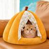 Cat Cave Bed Washable Warm With Removable Pad Pumpkin Enclosed Cat Bed With Door Drape For Calming Sleeping Winter Kitten Small