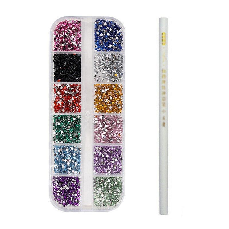 

1 коробка страз для дизайна ногтей с плоским дном и карандашом для подбора