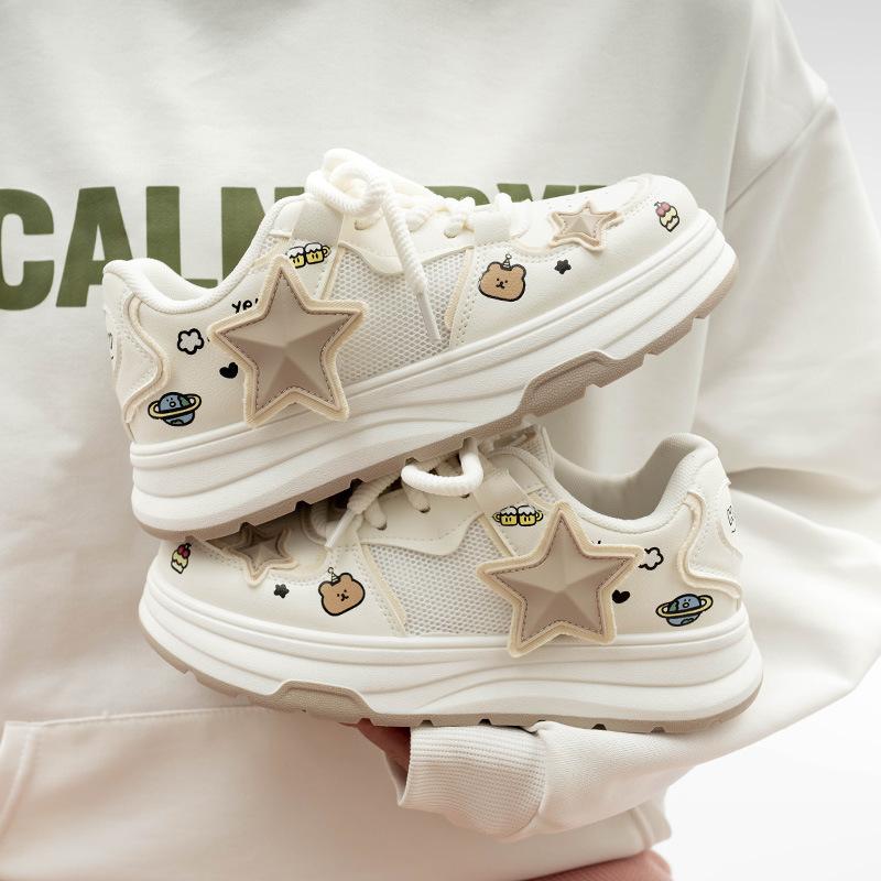 Belle spring new star printing platform shoes round head board shoes casual mesh breathable 35